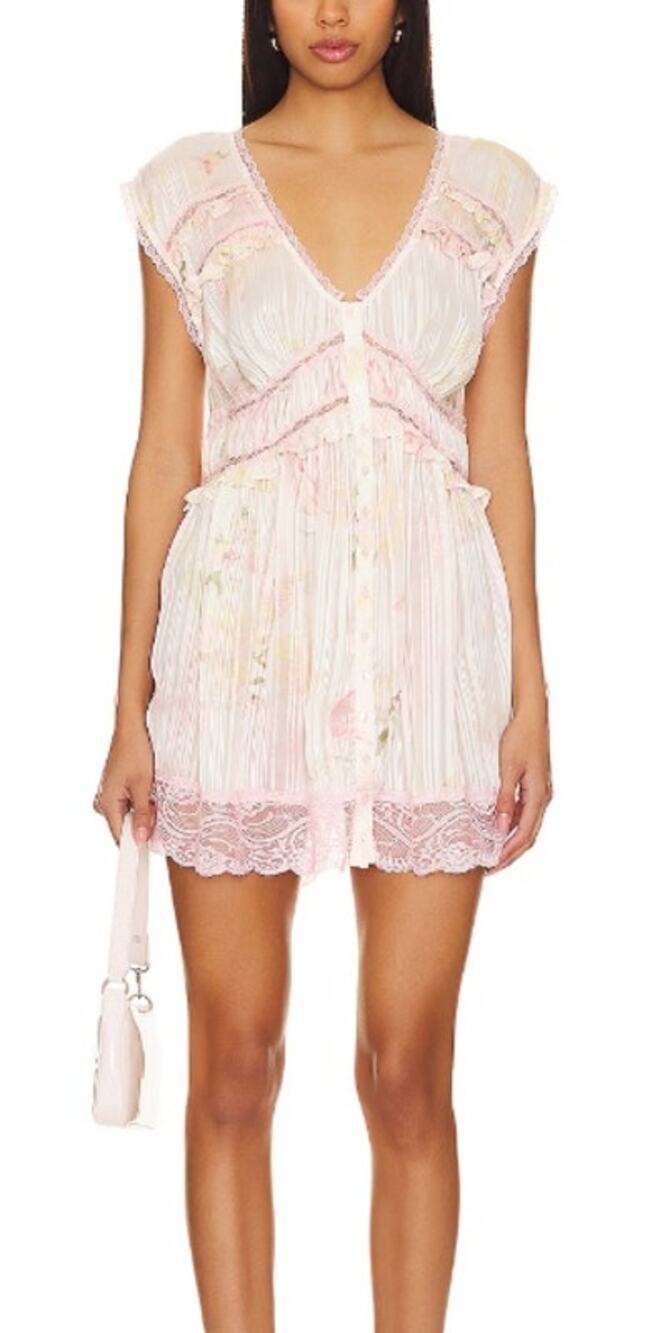 067 NWT Free People Spring Fling Mini Dress | Color Ivory Combo | Size L